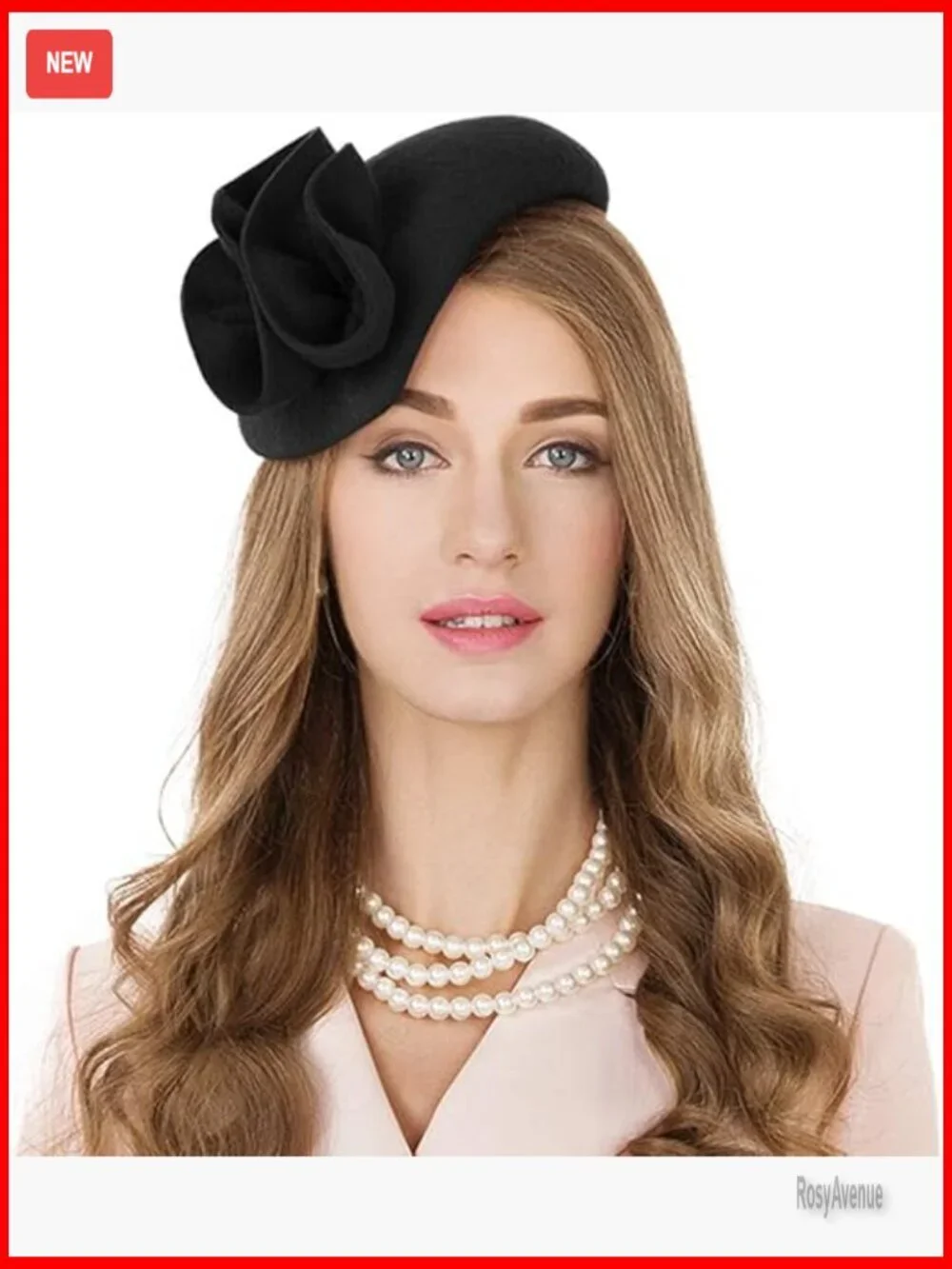 Wool Fascinator Hat with Pearl Trim for Formal Occasions